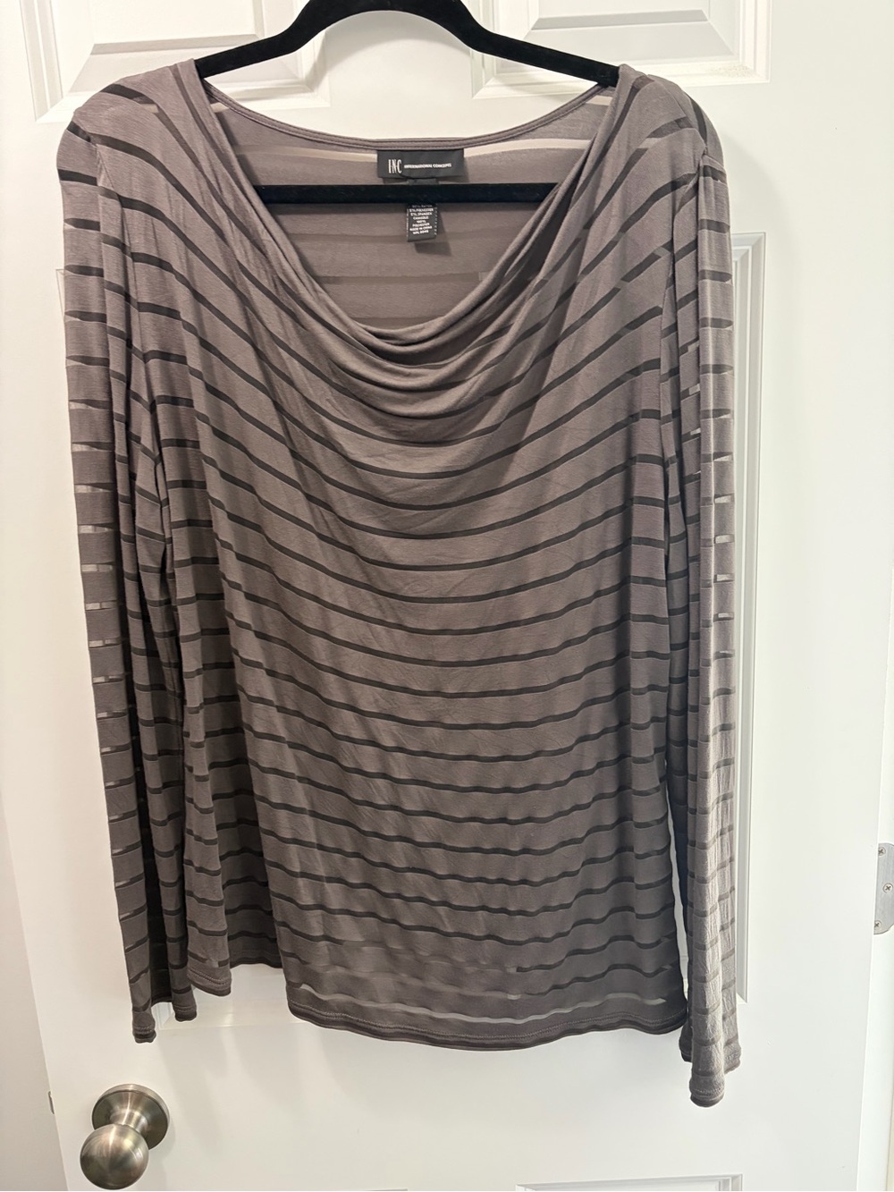 INC International Concepts Striped Taupe & Dark Gray Top